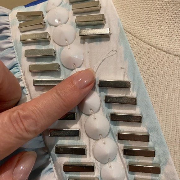 NWT Sheridan French Stacey Maxi Dress Tulip Ikat Beaded Metallic Blue Medium - Picture 7 of 16